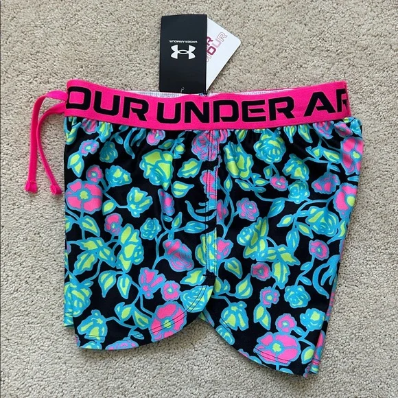 Under Armour | Black Pink Floral Girl Athletic Shorts | M (youth) - Picture 4 of 6